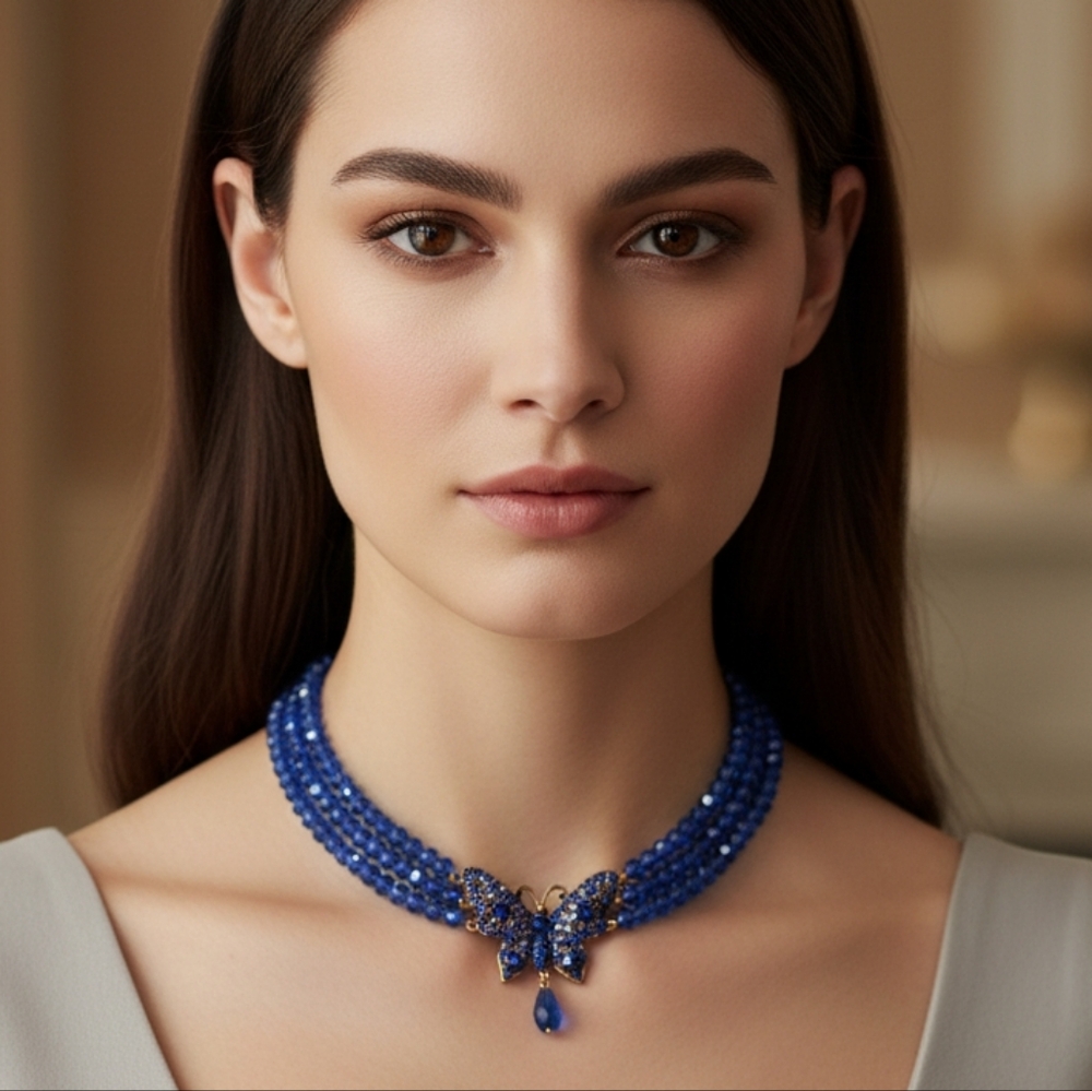 Blue Aurora Borealis Butterfly Necklace